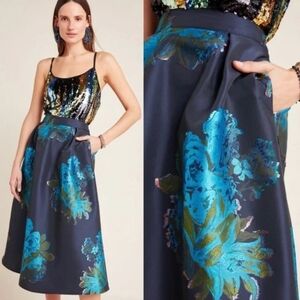 Anthropologie Maeve Ronette Jacquard Midi Skirt